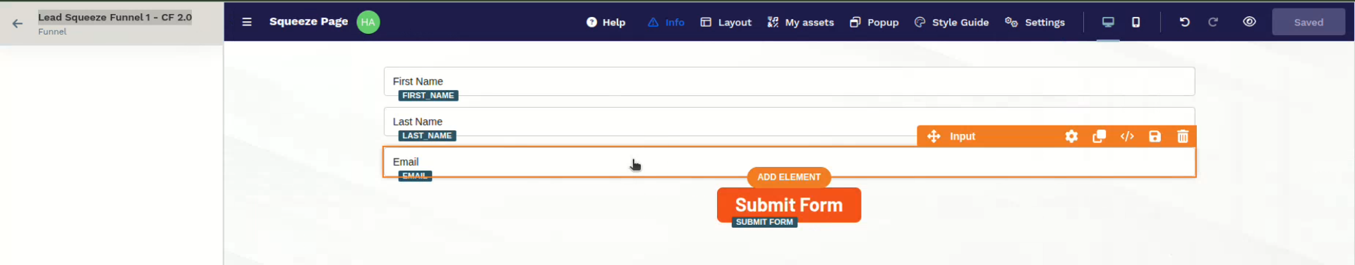 ClickFunnels - Add Input element