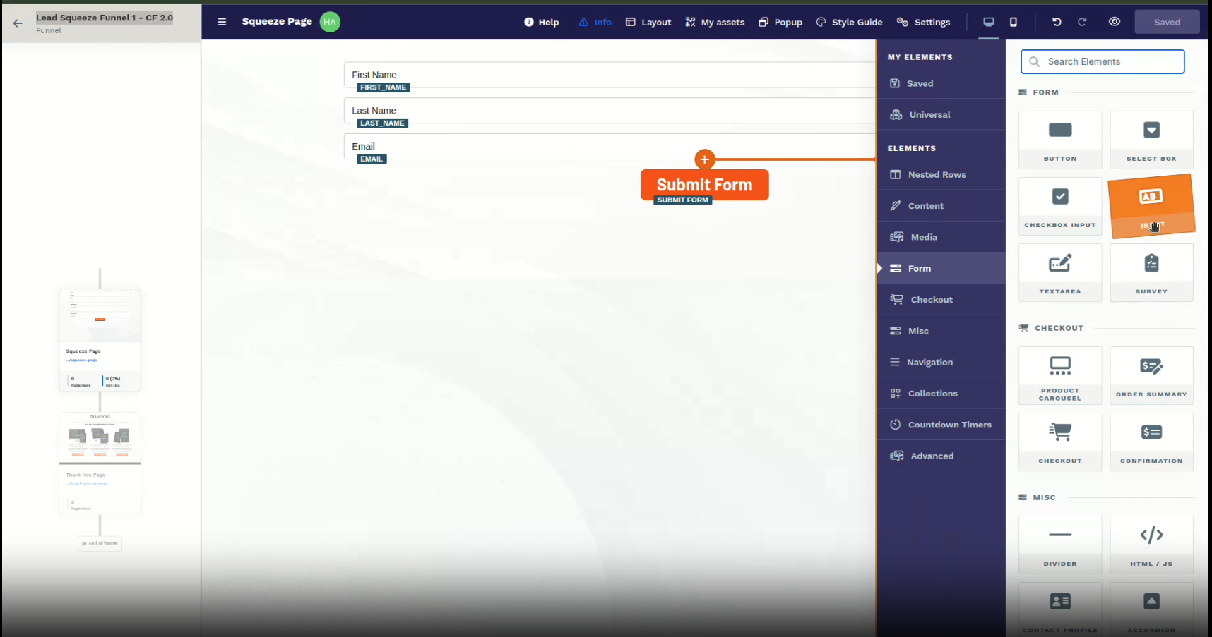 ClickFunnels - Drag Text input onto the form