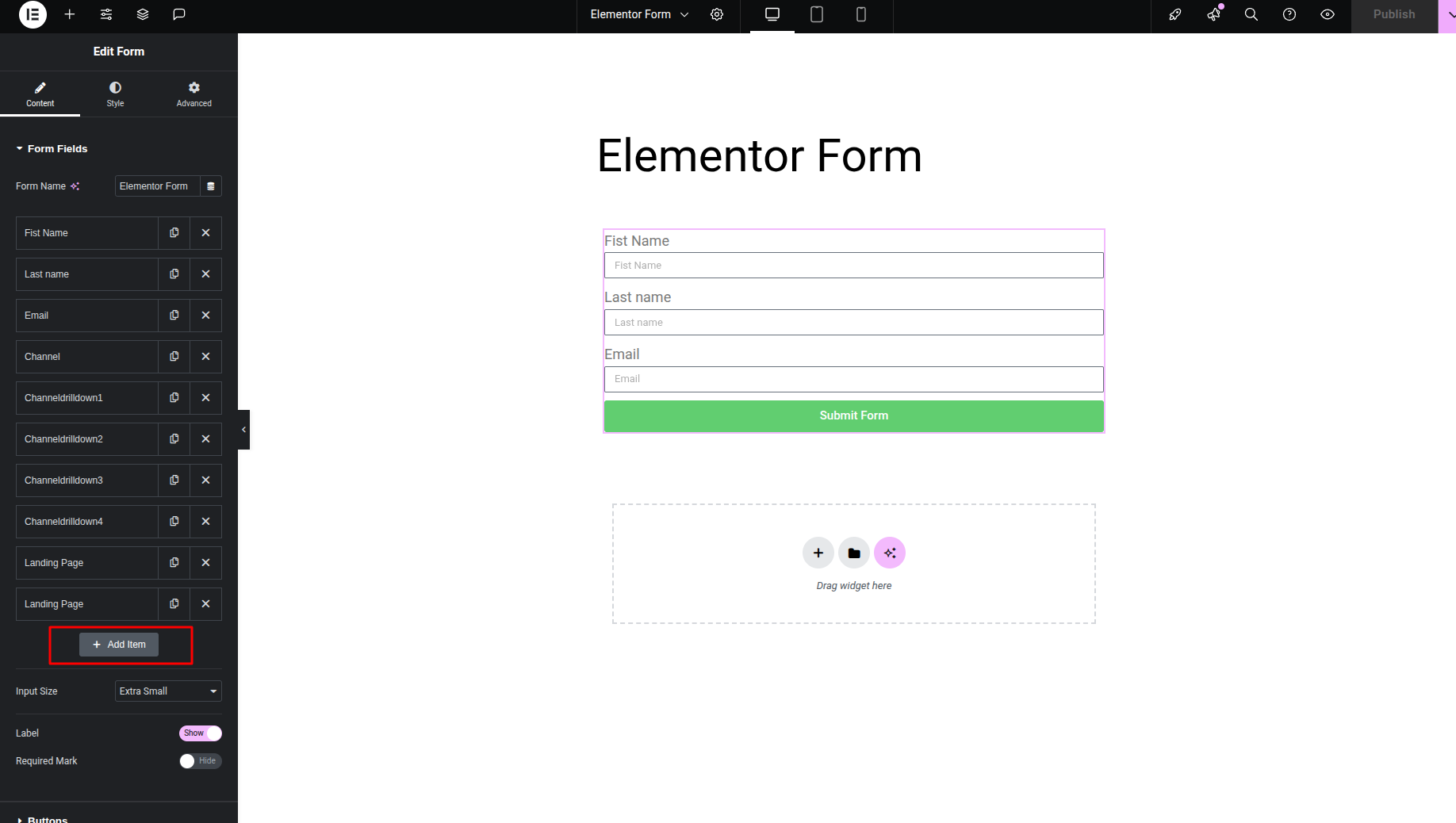 Elementor - Add Item in Form widget