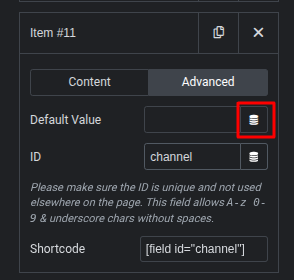 Elementor - Enable dynamic tag for Default Value