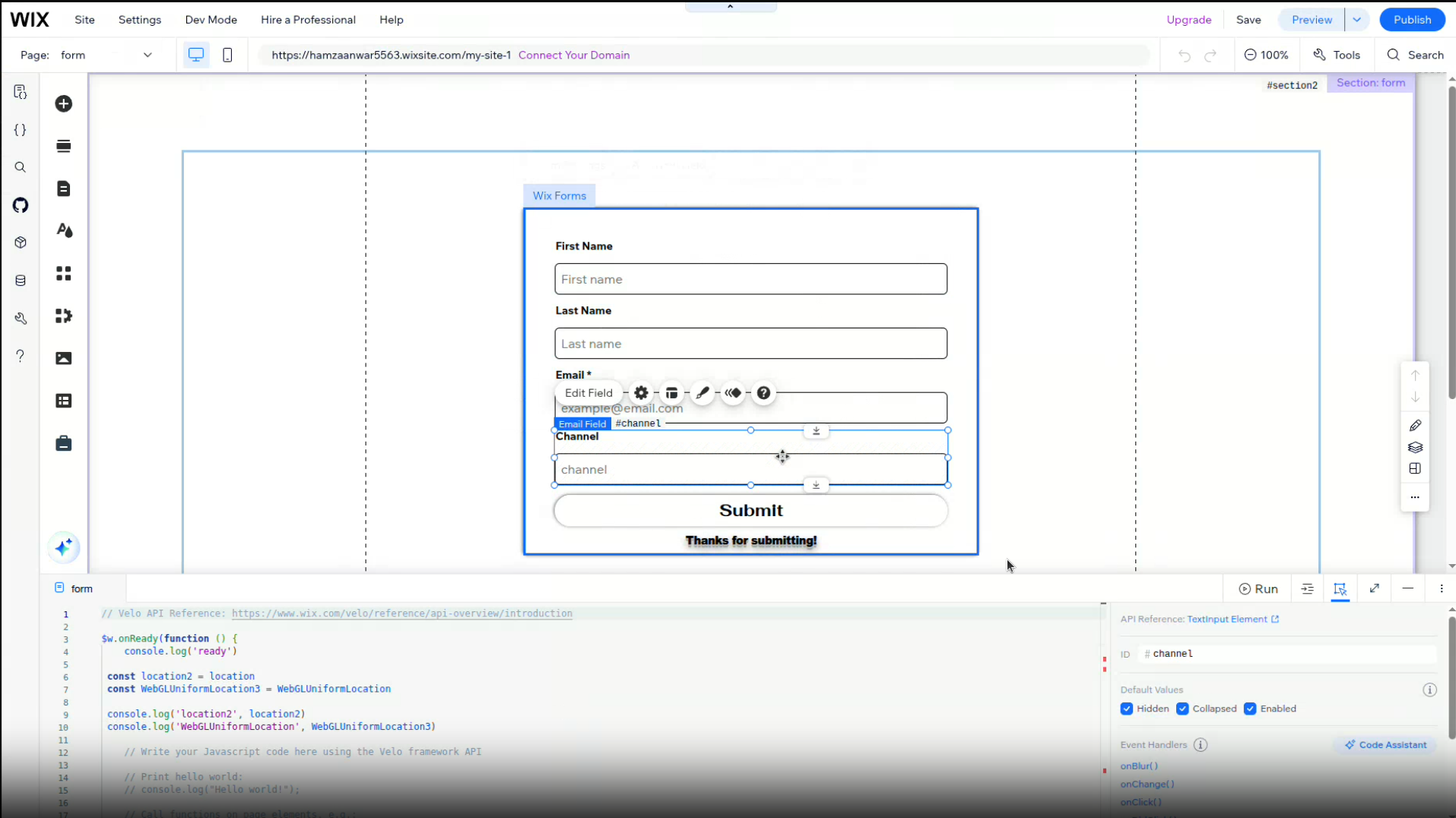 Wix Editor - Assign unique field id (e.g., #channel)