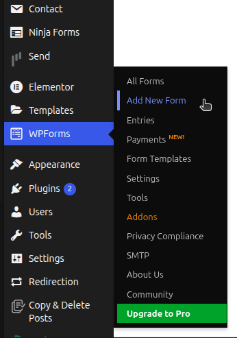 WPForms - Add New form screen